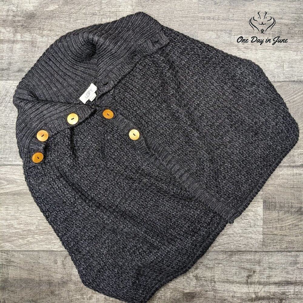 Loft Cowl Neck Button Front Shawl Size M